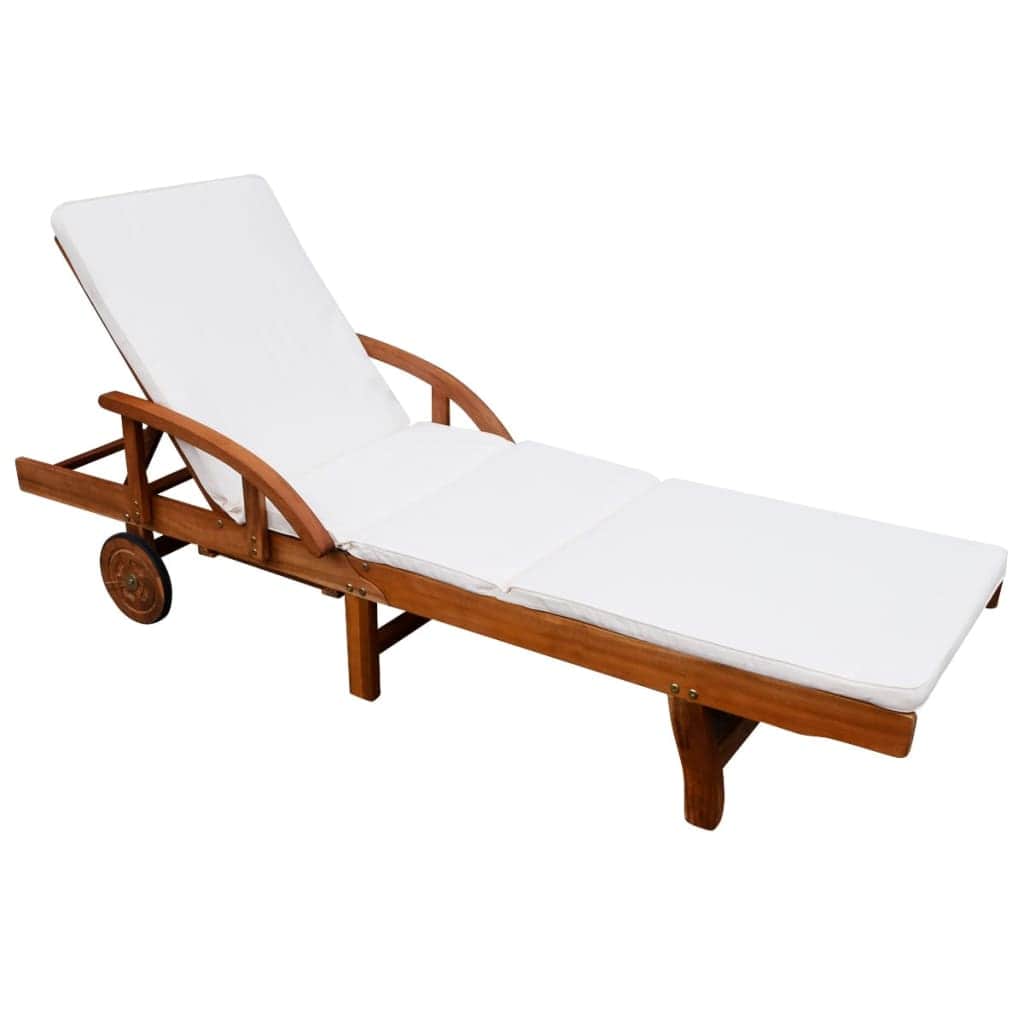 Sun Lounger with Cushion Solid Acacia Wood - Simple deals