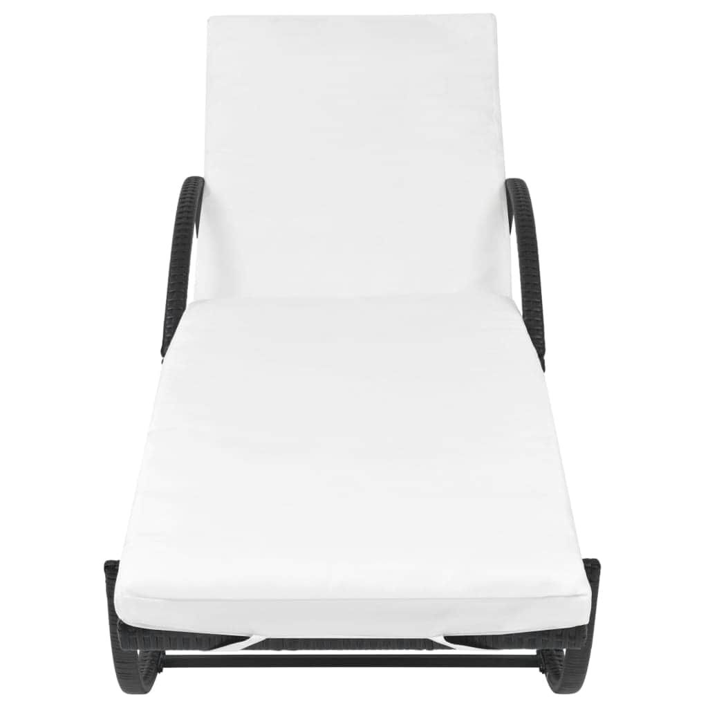 Sun Lounger with Cushion & Table Poly Rattan Black