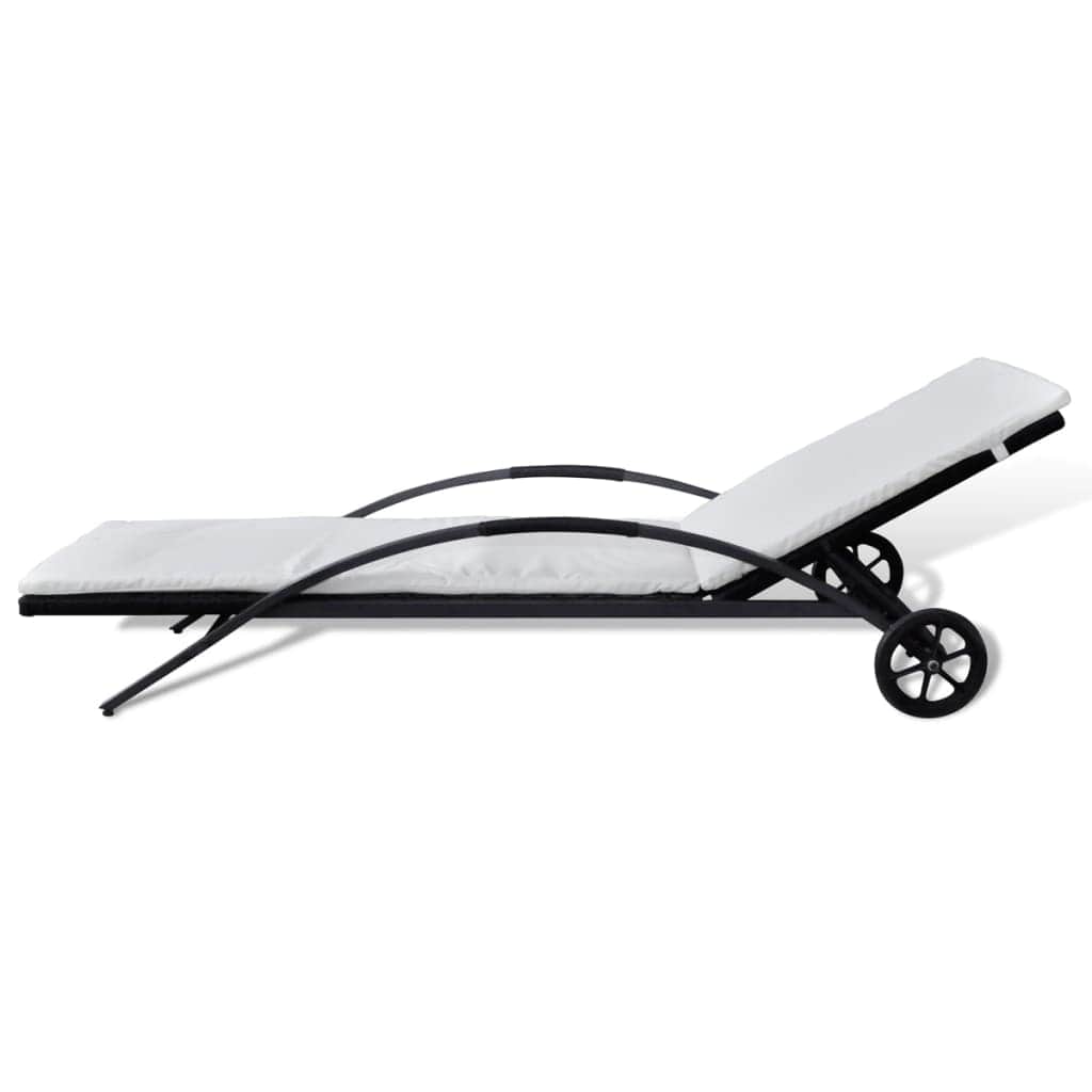 Sun Lounger with Cushion & Wheels Poly Rattan Black - Simple deals
