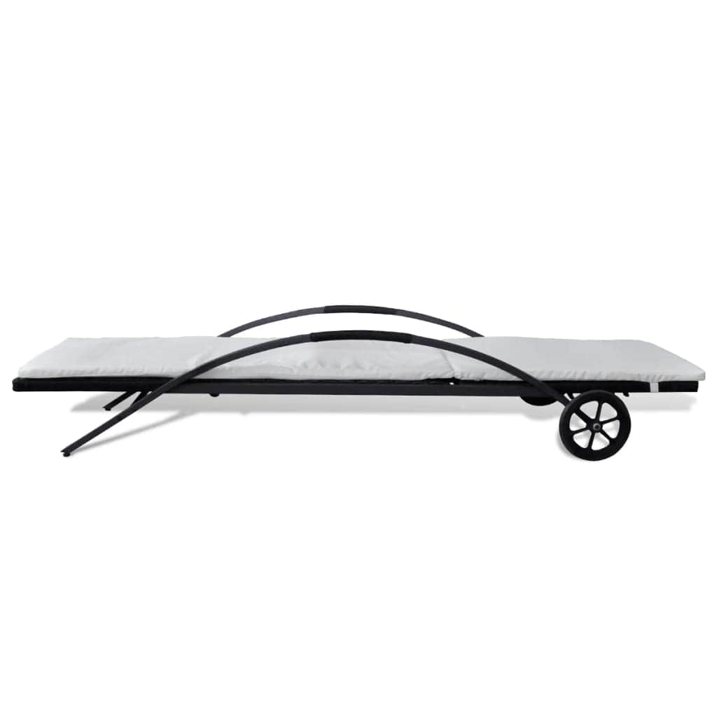 Sun Lounger with Cushion & Wheels Poly Rattan Black - Simple deals
