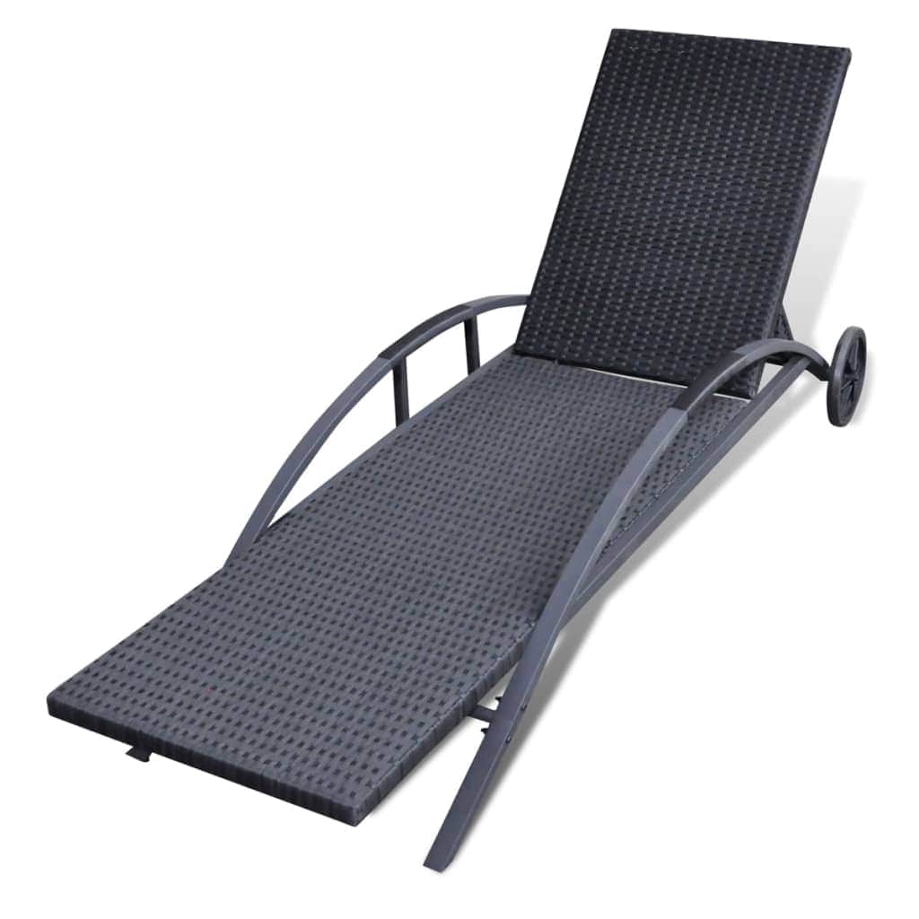 Sun Lounger with Cushion & Wheels Poly Rattan Black - Simple deals