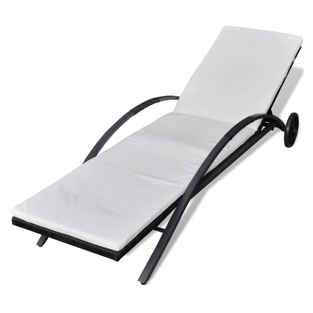 Sun Lounger with Cushion & Wheels Poly Rattan Black - Simple deals