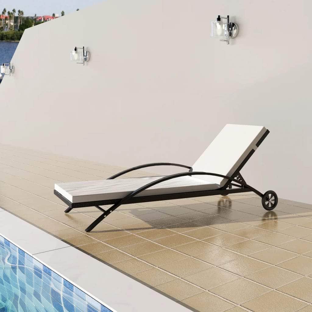 Sun Lounger with Cushion & Wheels Poly Rattan Black - Simple deals