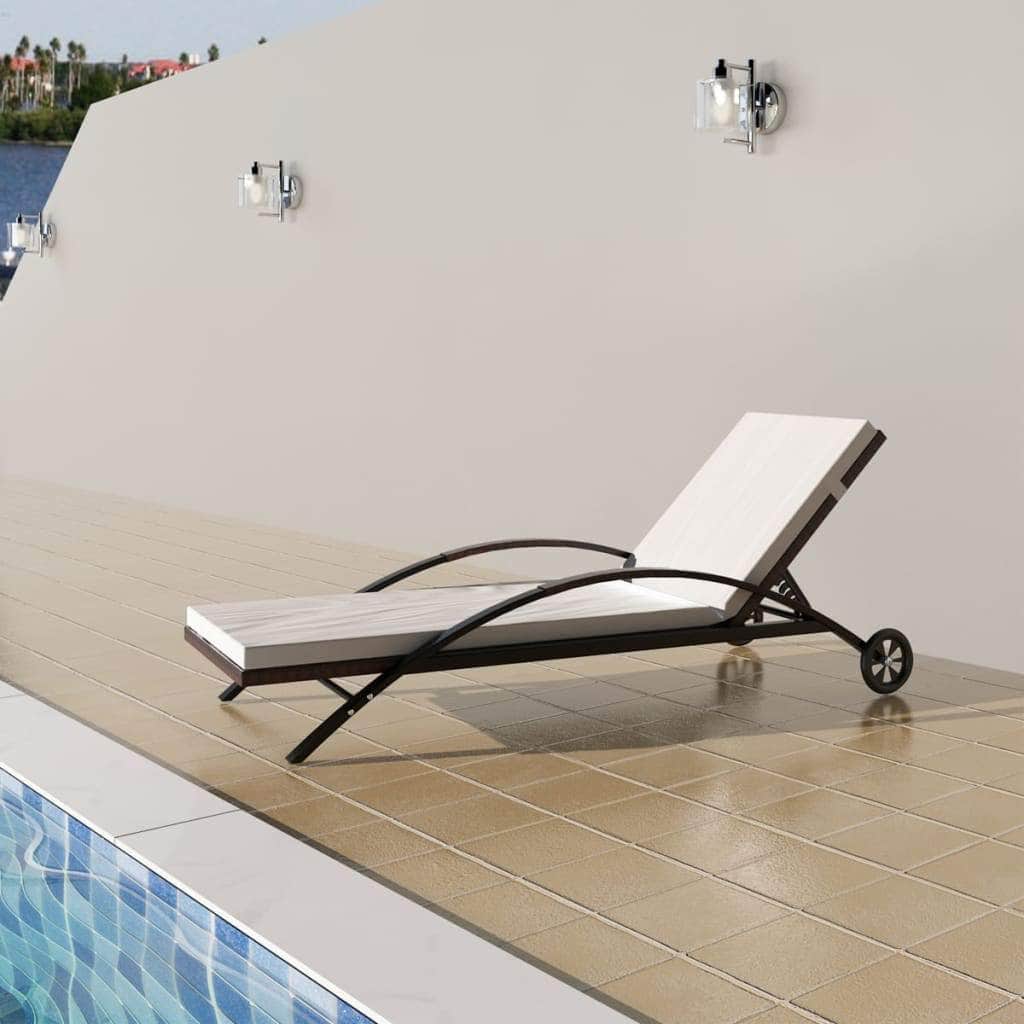 Sun Lounger with Cushion & Wheels Poly Rattan Brown - Simple deals
