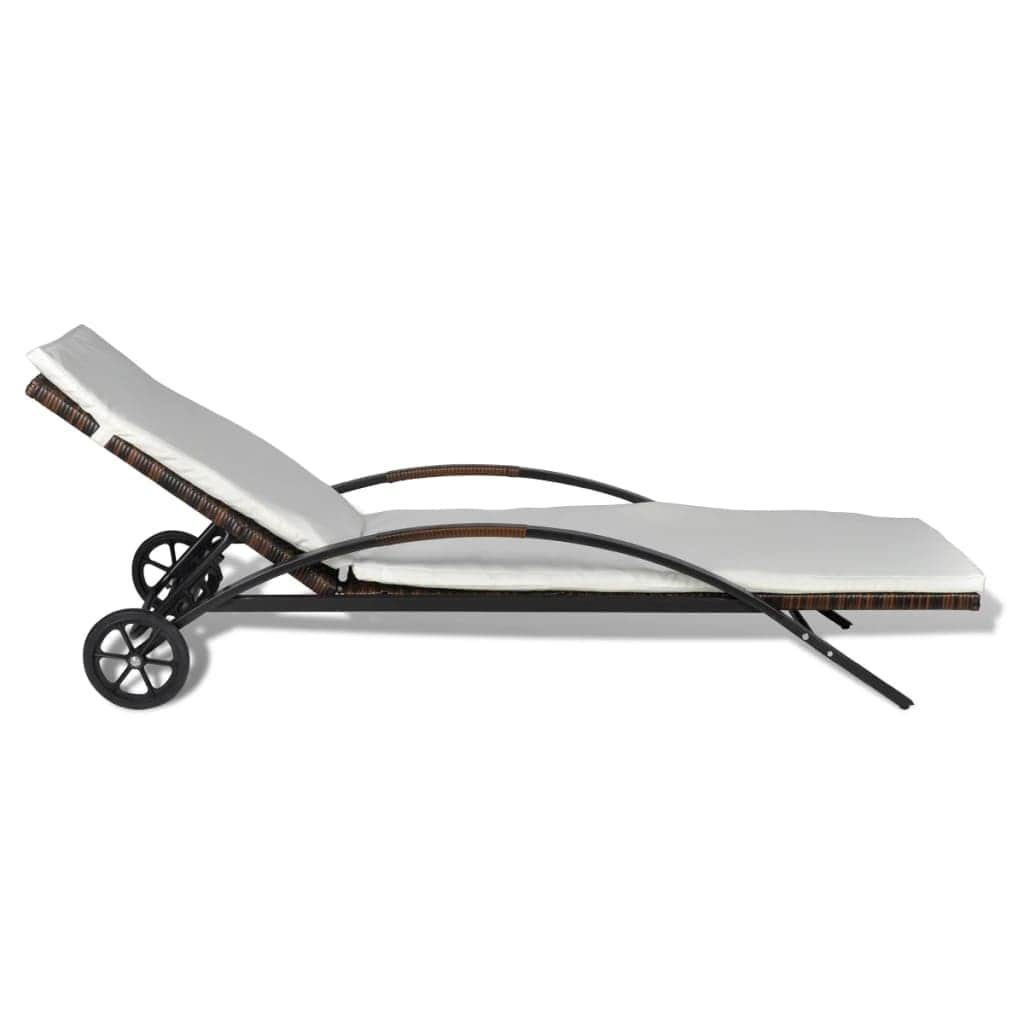 Sun Lounger with Cushion & Wheels Poly Rattan Brown - Simple deals