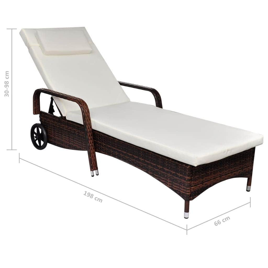 Sun Lounger with Cushion & Wheels Poly Rattan Brown - Simple deals