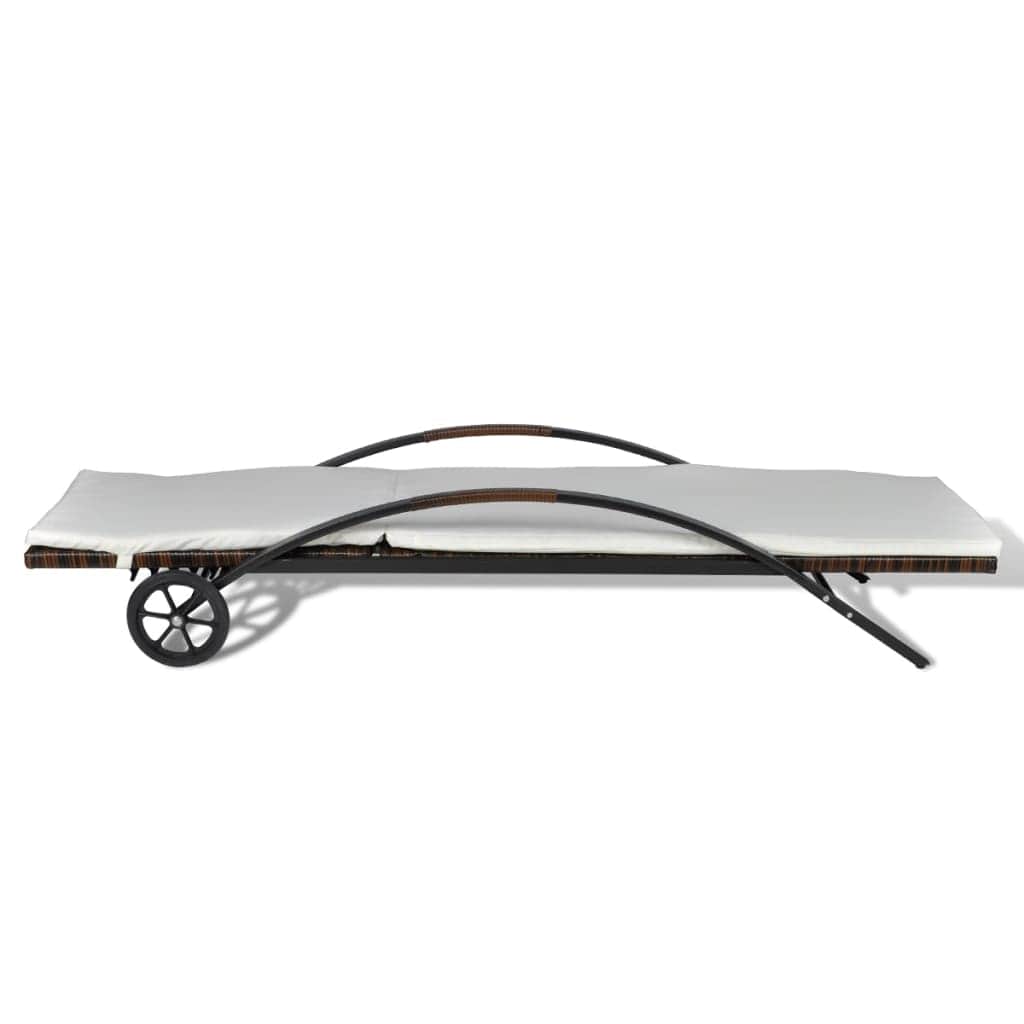 Sun Lounger with Cushion & Wheels Poly Rattan Brown - Simple deals