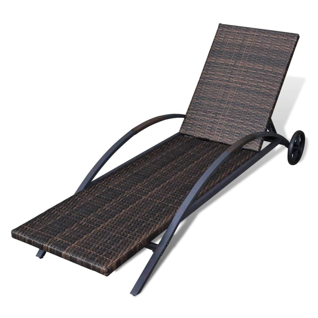 Sun Lounger with Cushion & Wheels Poly Rattan Brown - Simple deals