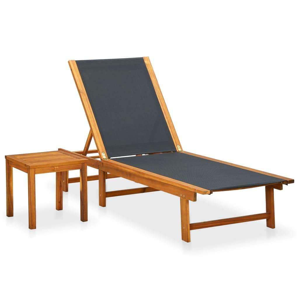 Sun Lounger with Table Solid Acacia Wood and Textilene - Simple deals