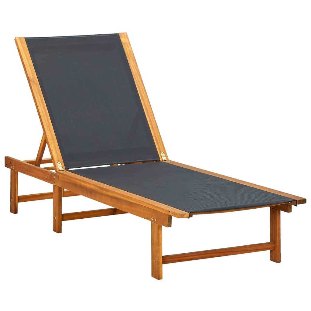 Sun Lounger with Table Solid Acacia Wood and Textilene - Simple deals