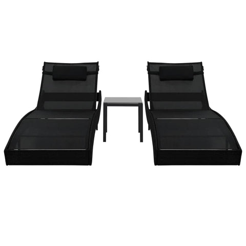 Sun Loungers 2 pcs with Table Poly Rattan and Textilene