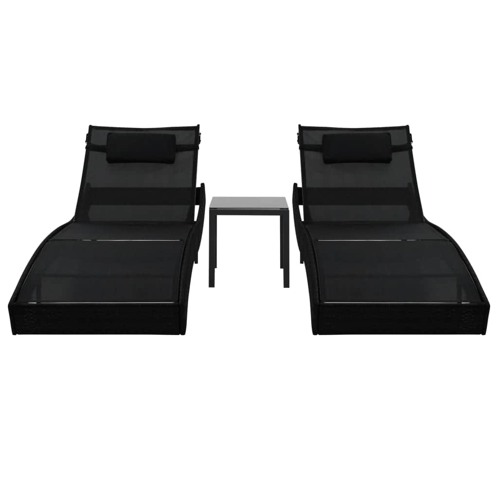 Sun Loungers 2 pcs with Table Poly Rattan and Textilene - Simple deals