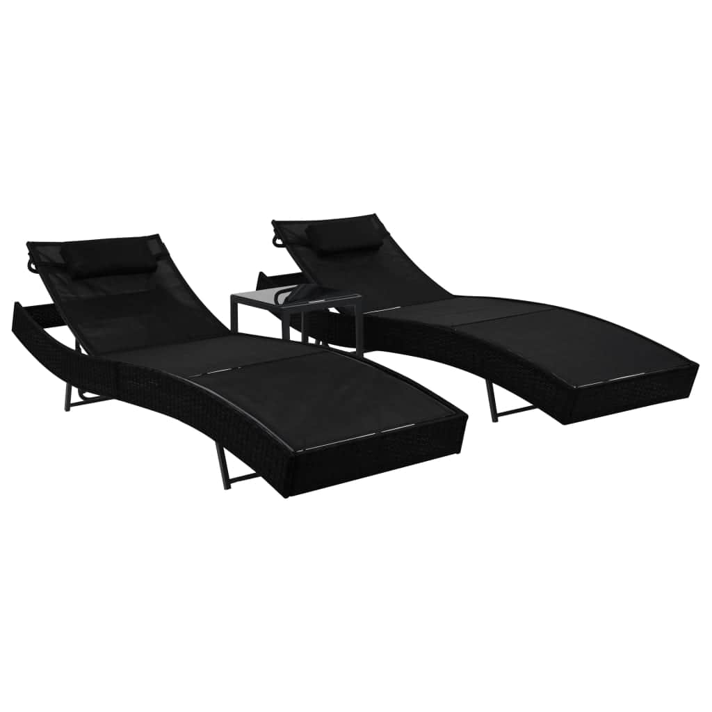 Sun Loungers 2 pcs with Table Poly Rattan and Textilene - Simple deals