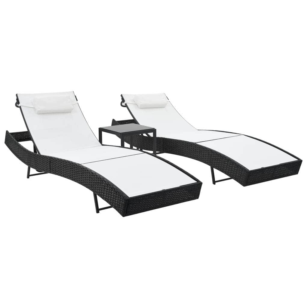 Sun Loungers 2 pcs with Table Poly Rattan and Textilene Black - Simple deals