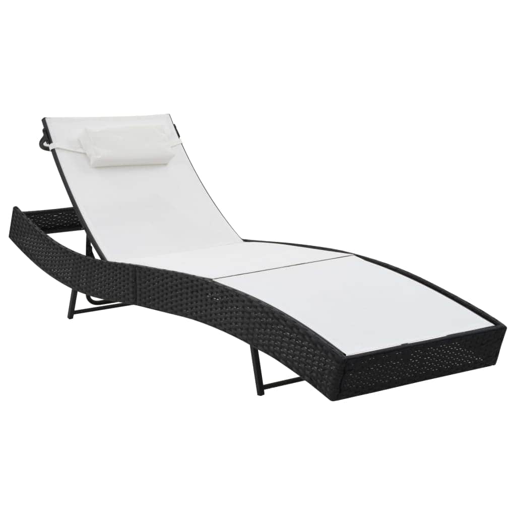 Sun Loungers 2 pcs with Table Poly Rattan and Textilene Black - Simple deals