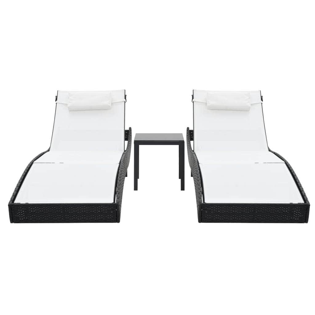 Sun Loungers 2 pcs with Table Poly Rattan and Textilene Black - Simple deals