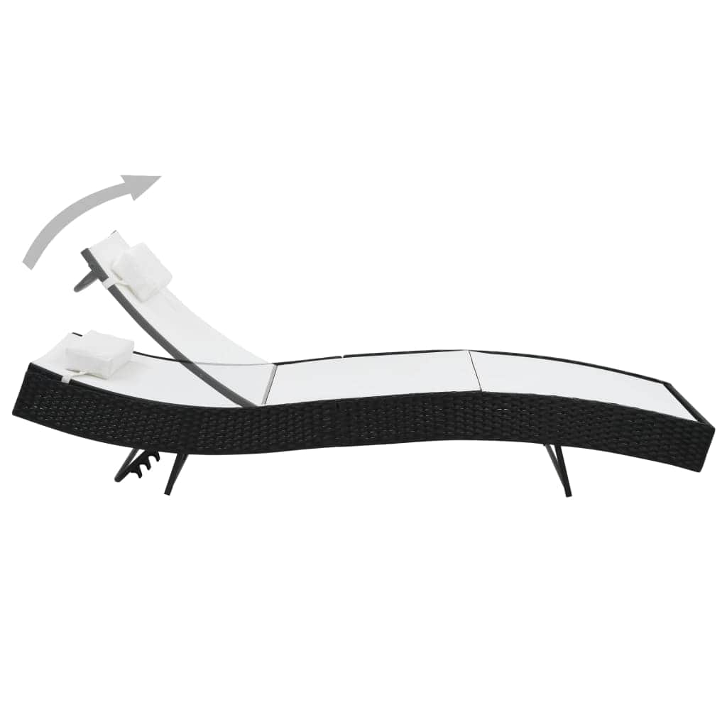 Sun Loungers 2 pcs with Table Poly Rattan and Textilene Black - Simple deals