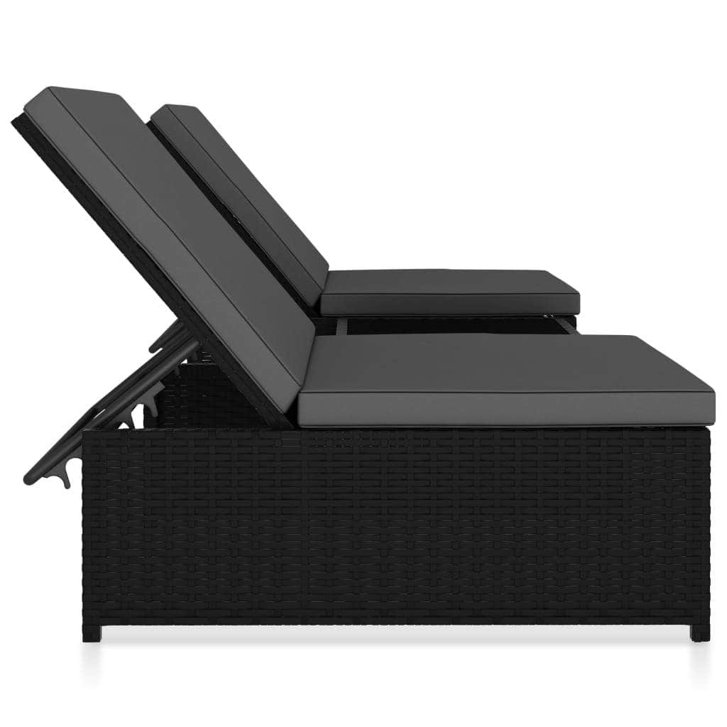 Sun Loungers 2 pcs with Table Poly Rattan Black