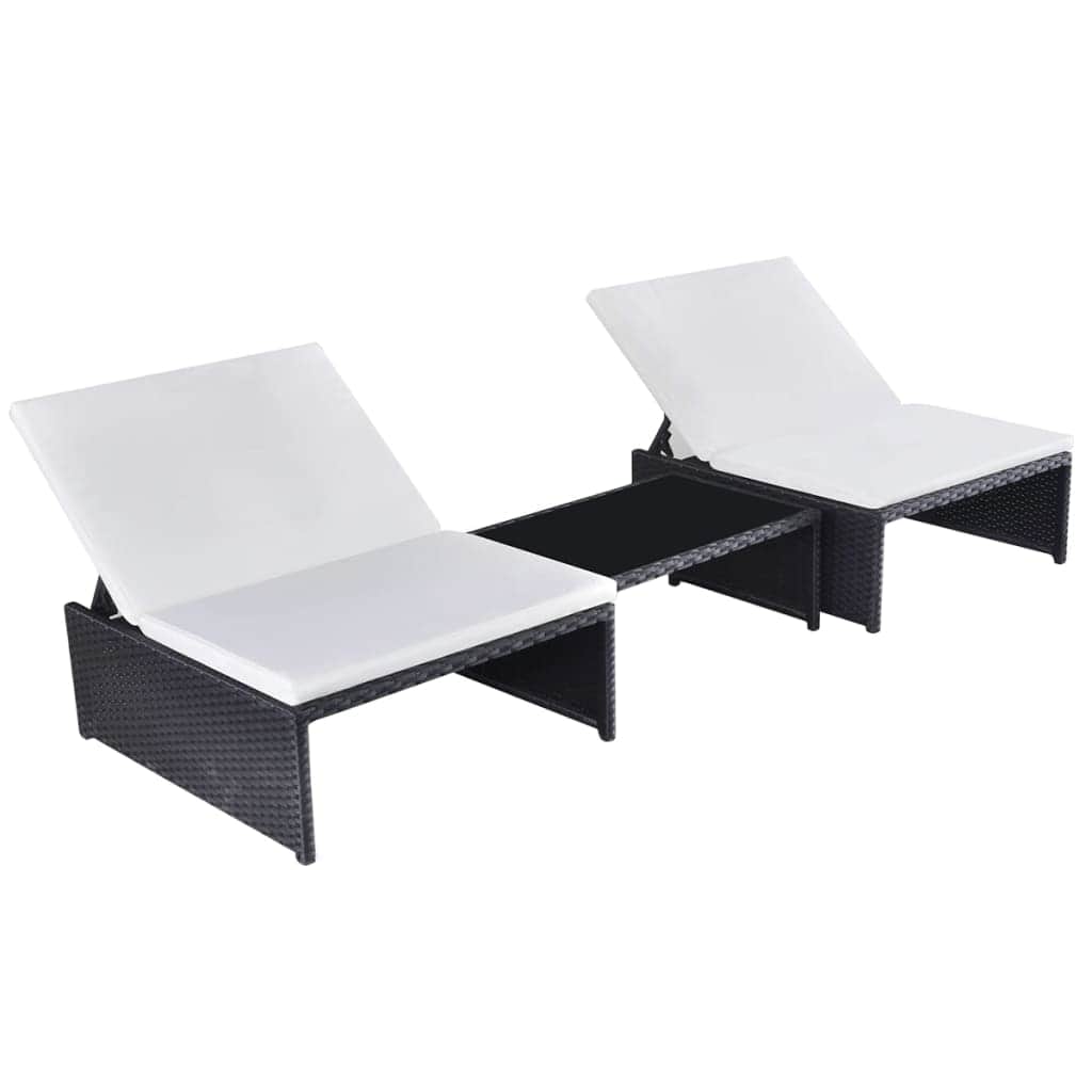 Sun Loungers 2 pcs with Table Poly Rattan Black - Simple deals