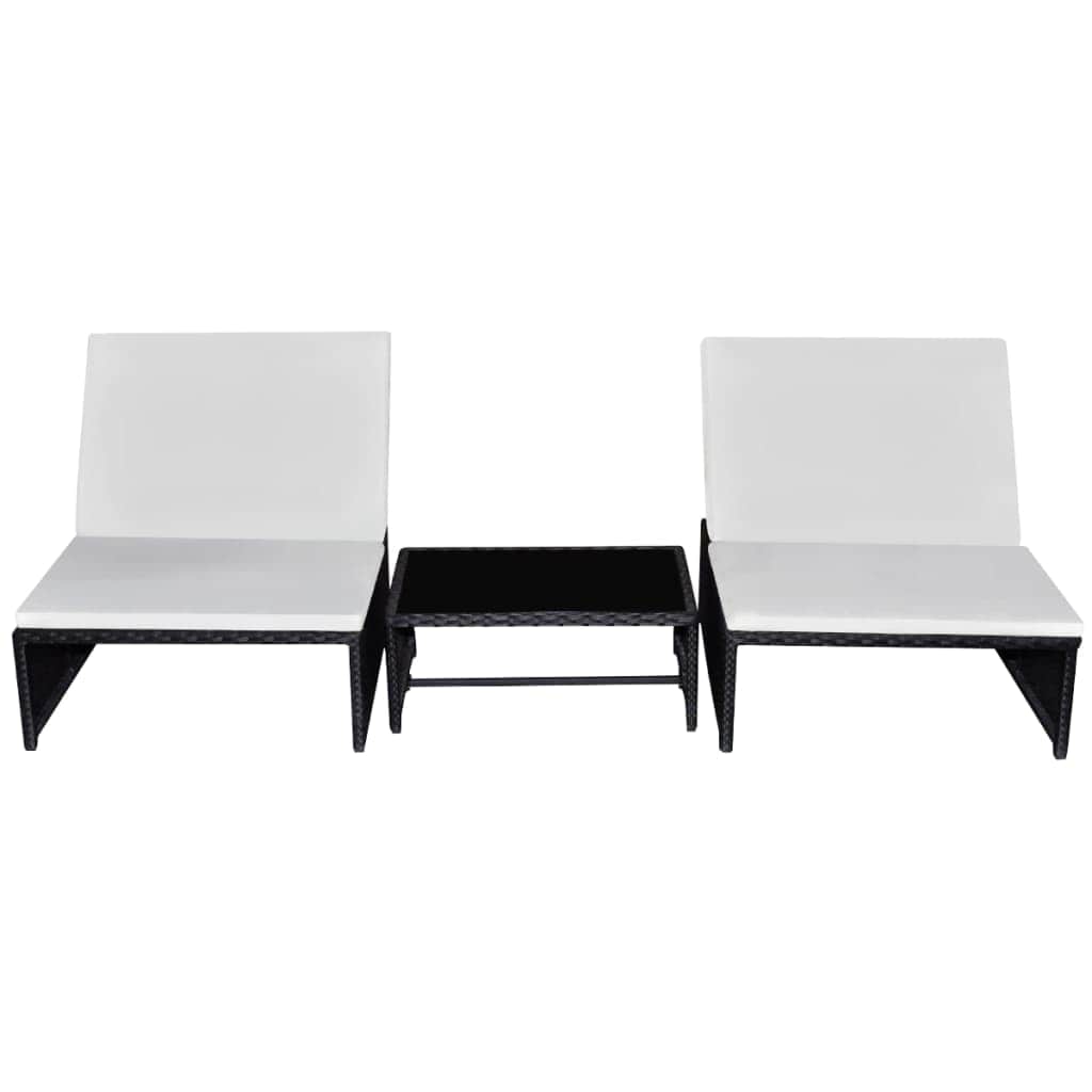 Sun Loungers 2 pcs with Table Poly Rattan Black - Simple deals