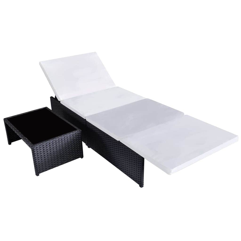 Sun Loungers 2 pcs with Table Poly Rattan Black - Simple deals