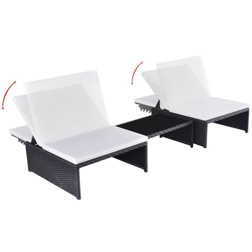 Sun Loungers 2 pcs with Table Poly Rattan Black - Simple deals