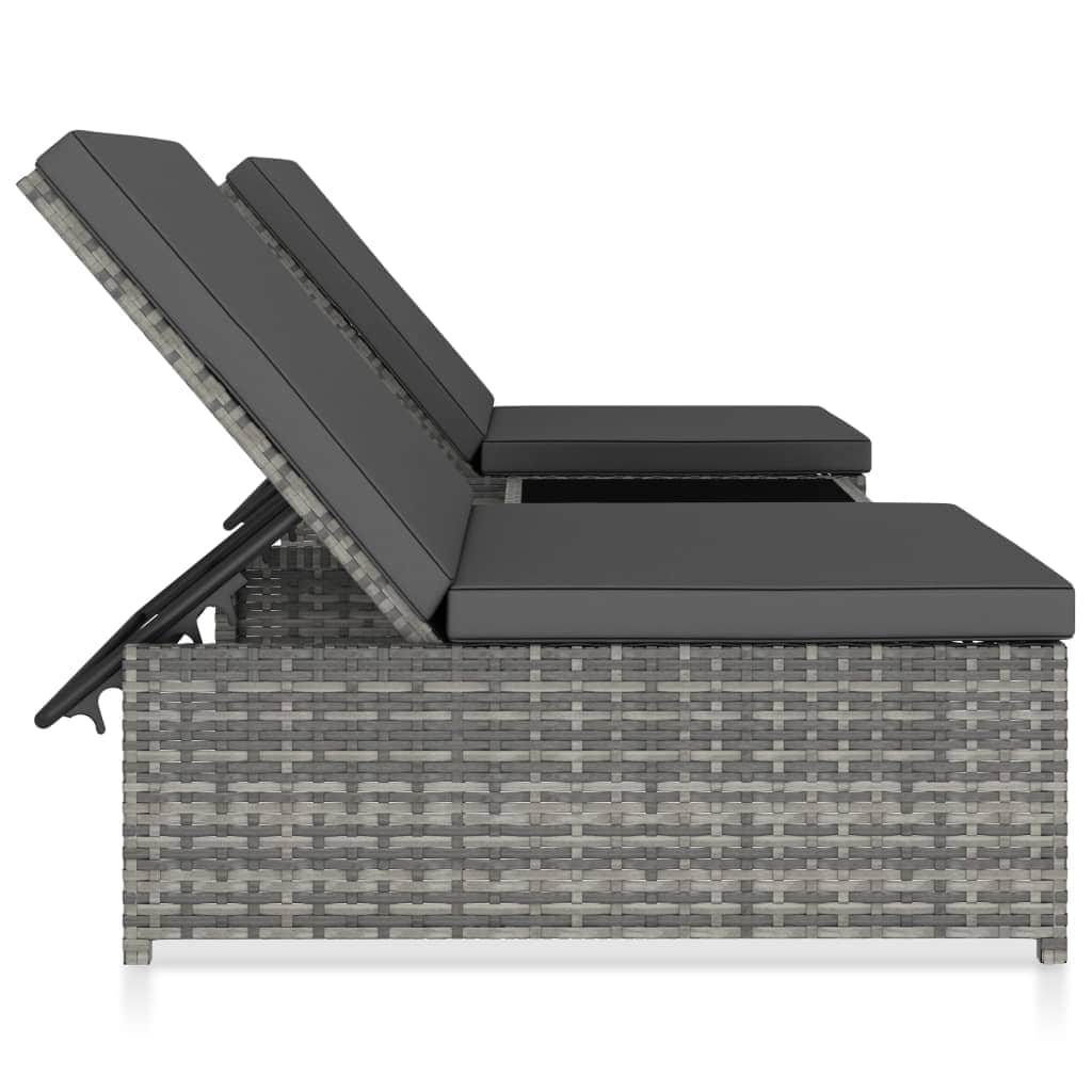 Sun Loungers 2 pcs with Table Poly Rattan Grey | Grey colour