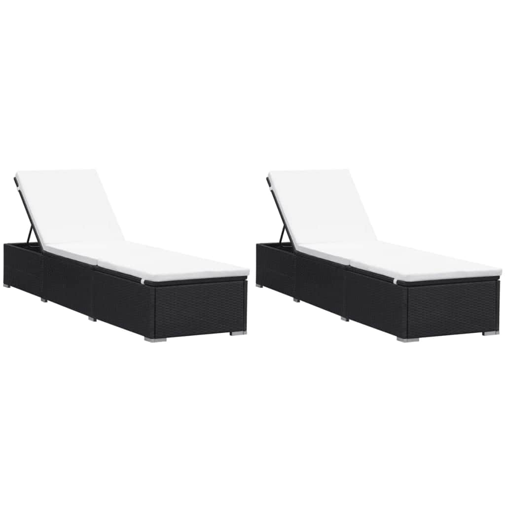 Sun Loungers with Cushions 2 pcs Poly Rattan Black