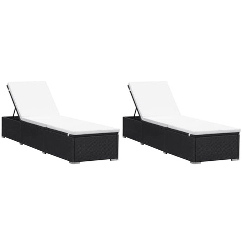 Sun Loungers with Cushions 2 pcs Poly Rattan Black