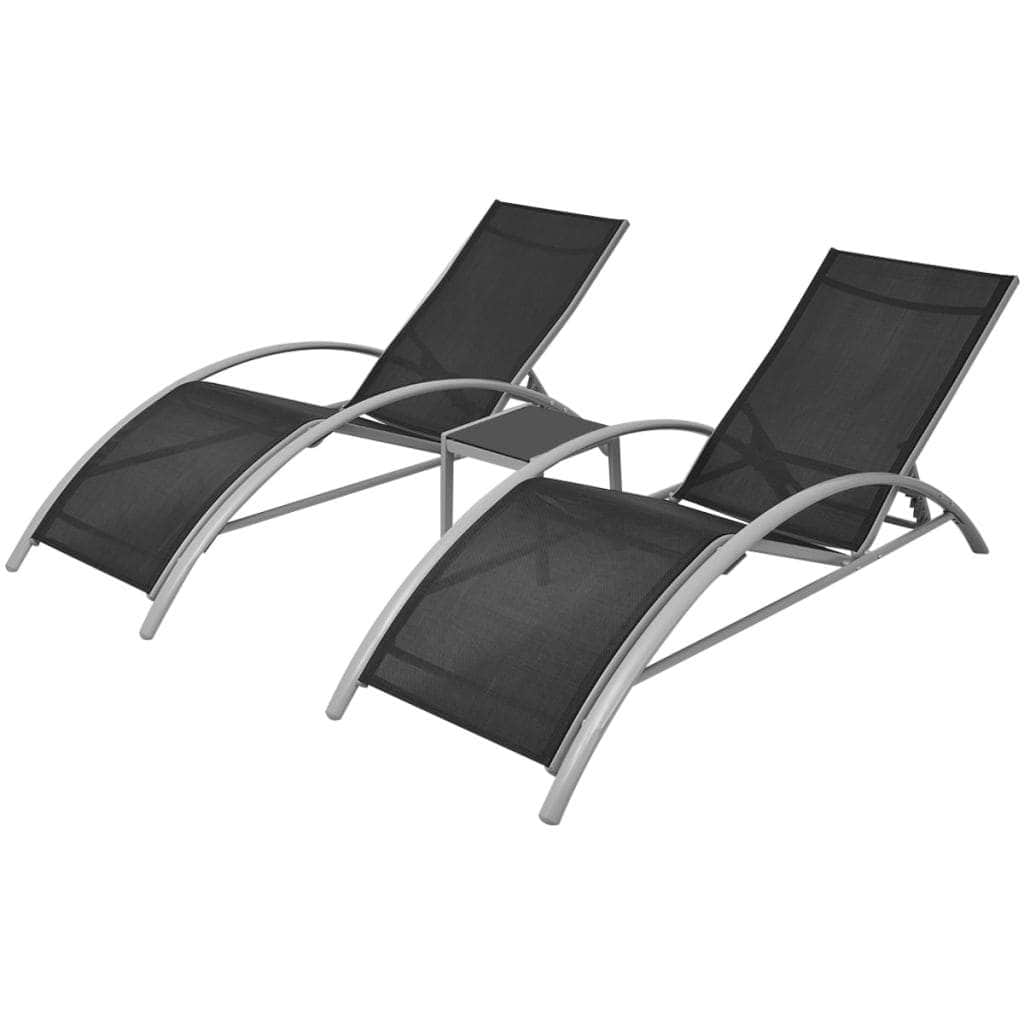 Sun Loungers with Table Aluminium Black - Simple deals
