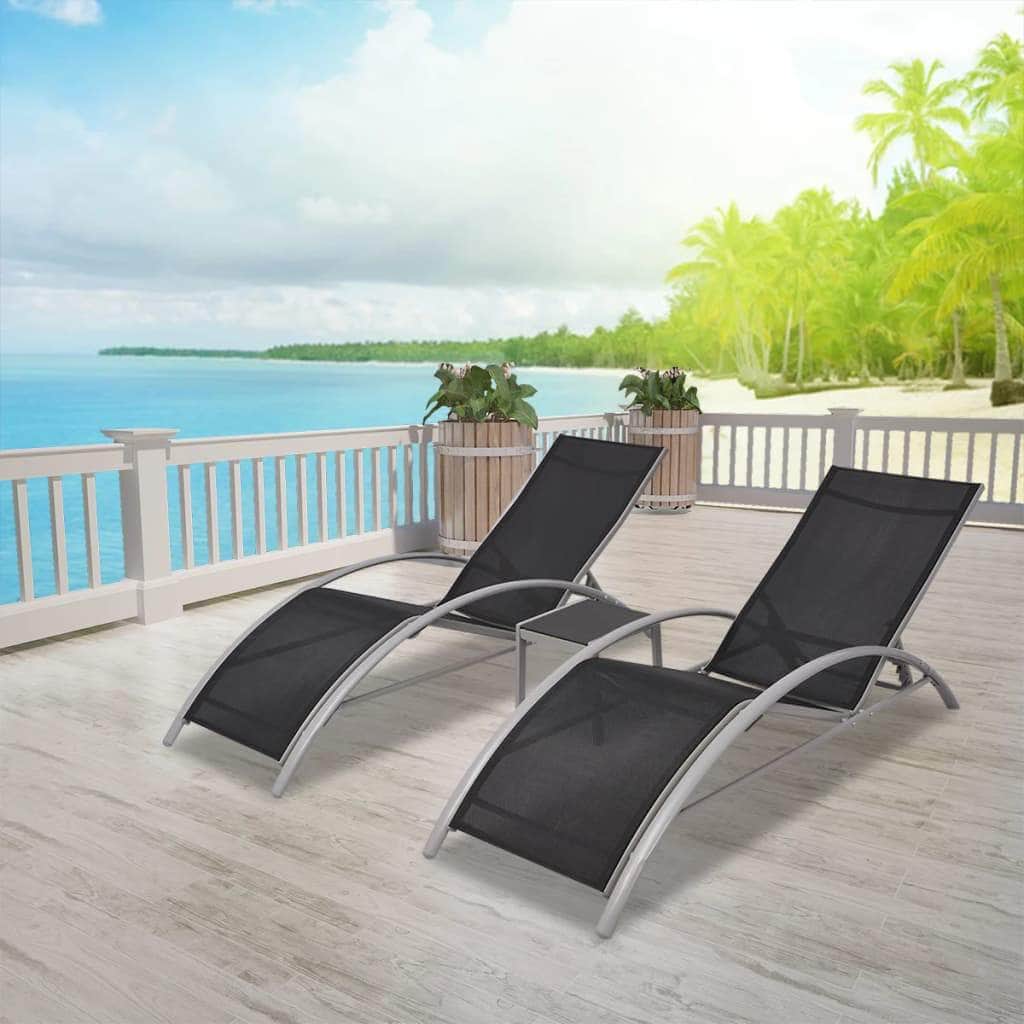 Sun Loungers with Table Aluminium Black - Simple deals