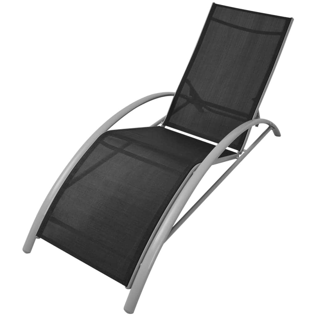 Sun Loungers with Table Aluminium Black - Simple deals