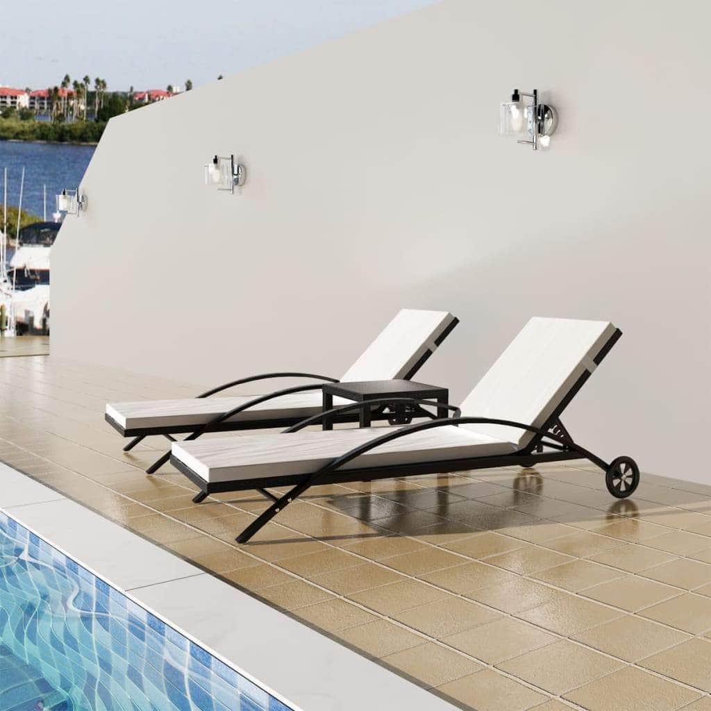 Sun Loungers with Table Poly Rattan Black - Simple deals