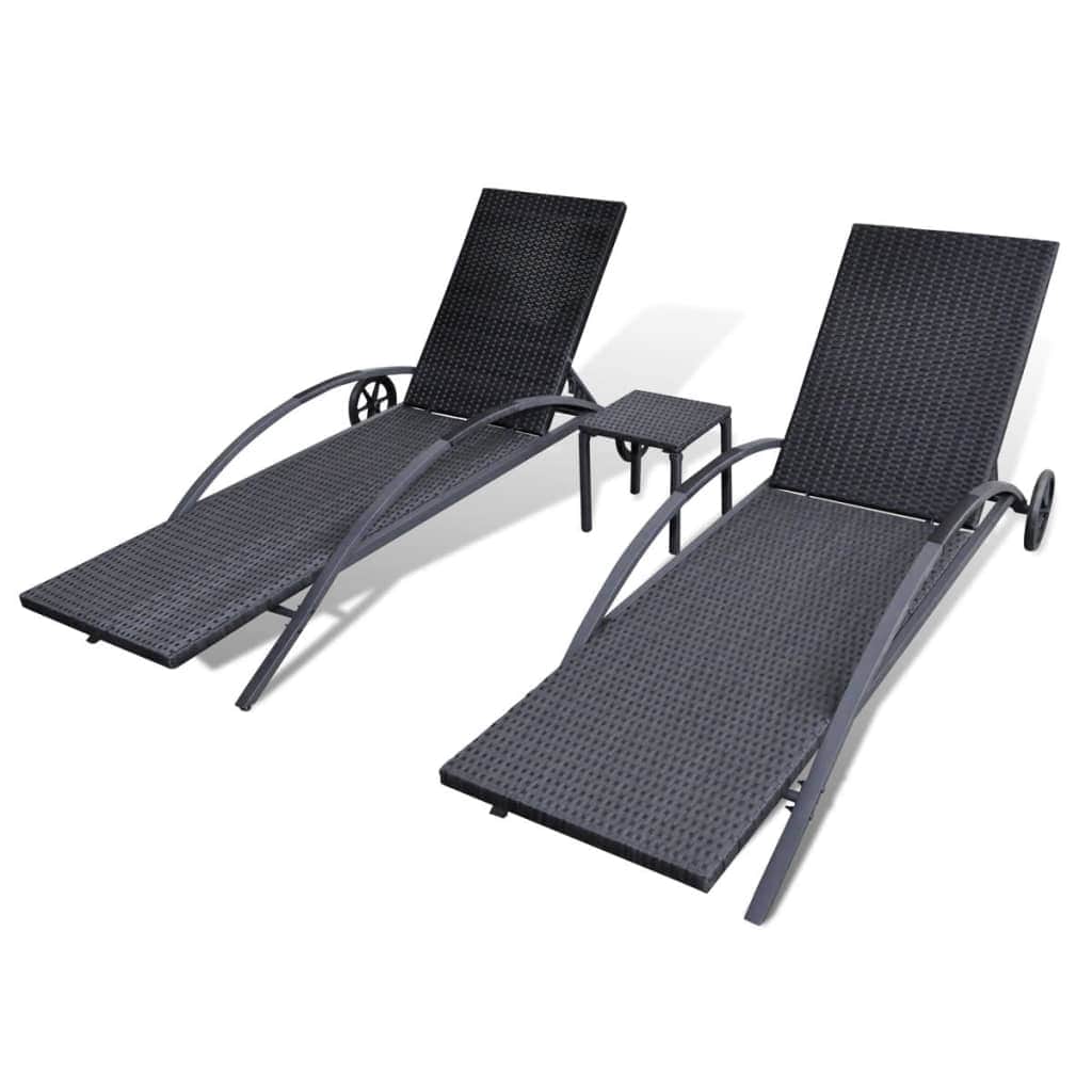 Sun Loungers with Table Poly Rattan Black - Simple deals
