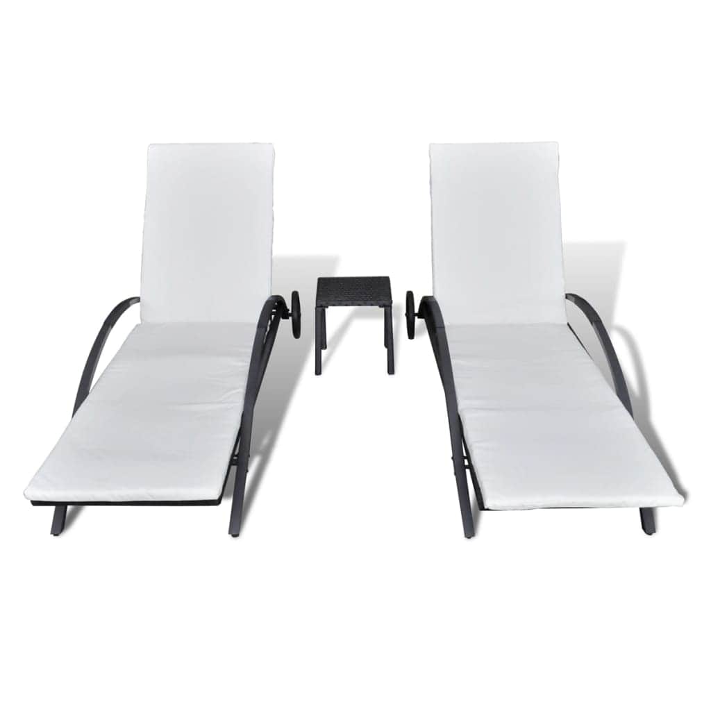 Sun Loungers with Table Poly Rattan Black - Simple deals