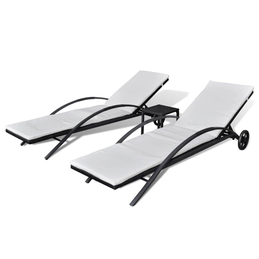 Sun Loungers with Table Poly Rattan Black - Simple deals