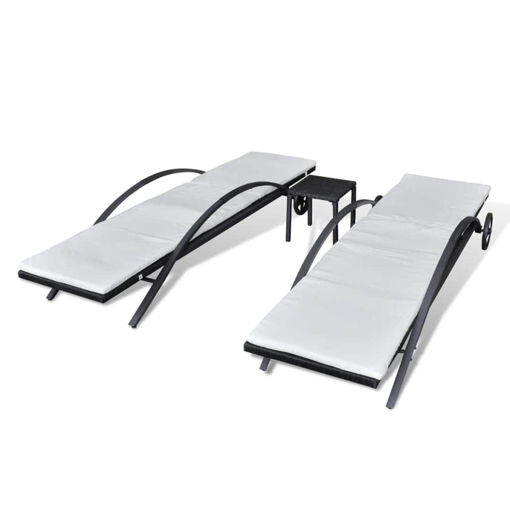 Sun Loungers with Table Poly Rattan Black - Simple deals