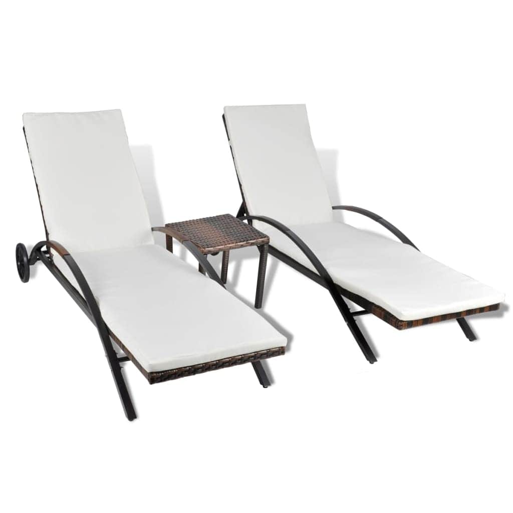 Sun Loungers with Table Poly Rattan Brown - Simple deals