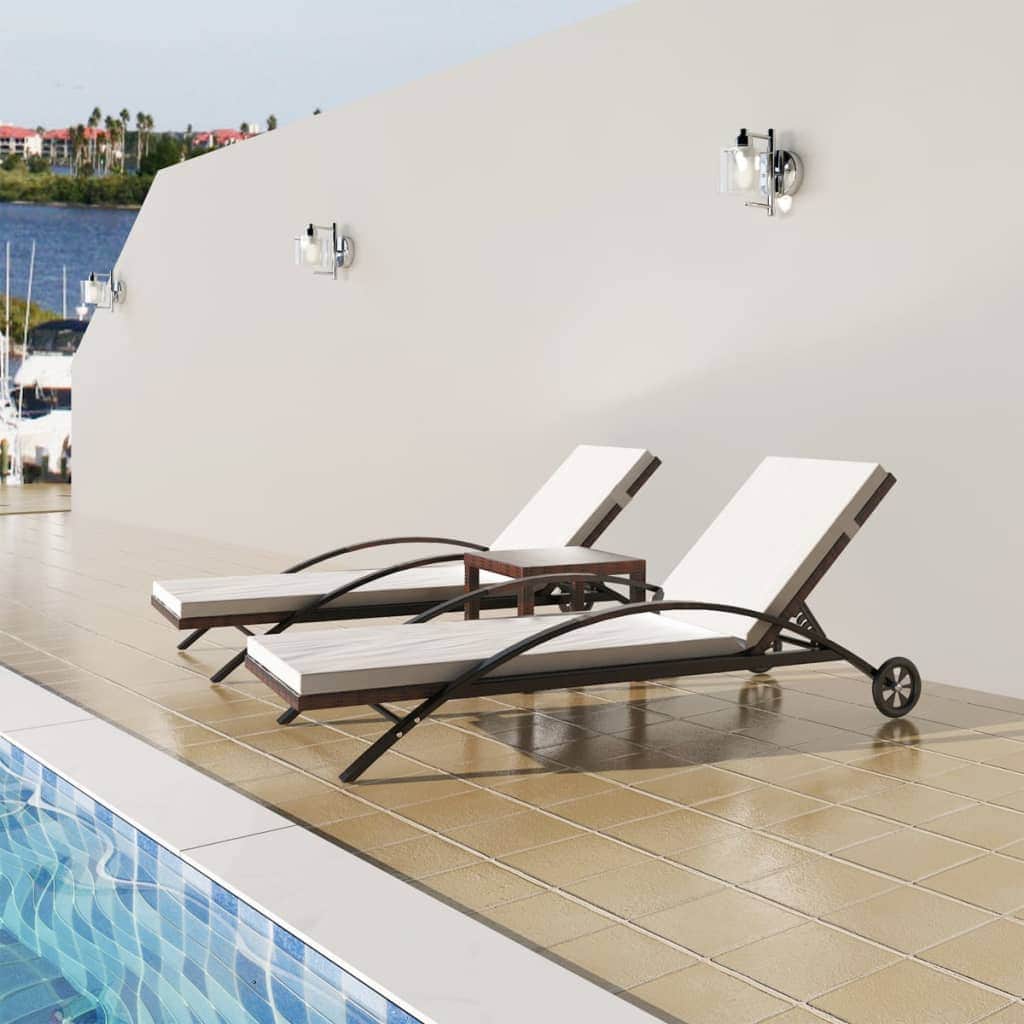 Sun Loungers with Table Poly Rattan Brown - Simple deals