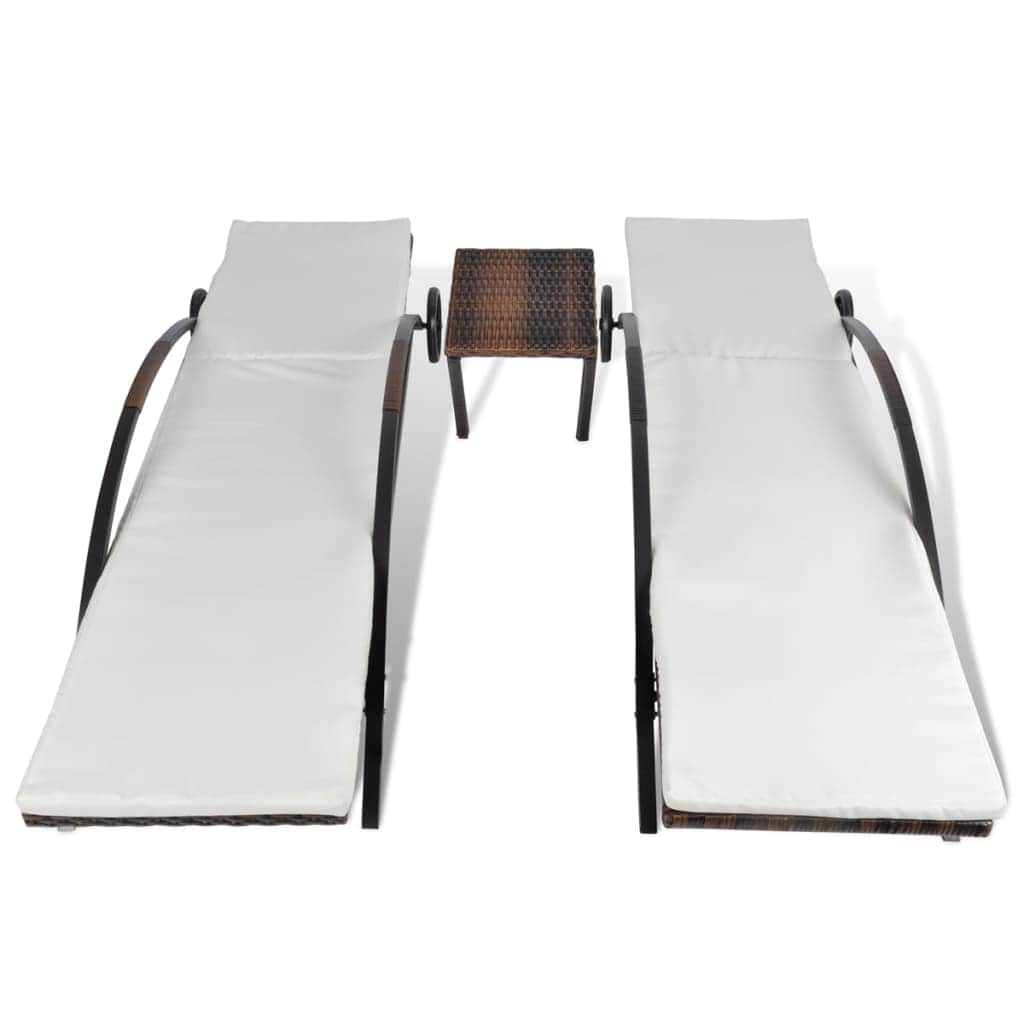 Sun Loungers with Table Poly Rattan Brown - Simple deals