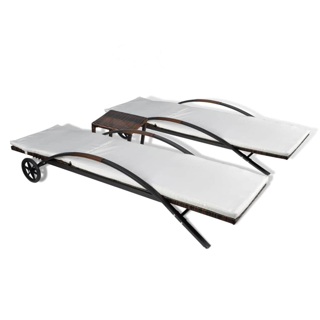 Sun Loungers with Table Poly Rattan Brown - Simple deals