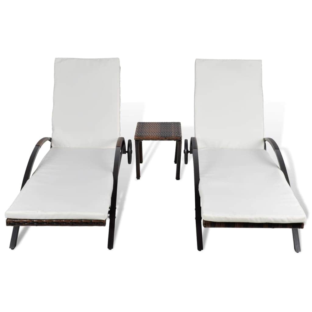 Sun Loungers with Table Poly Rattan Brown - Simple deals