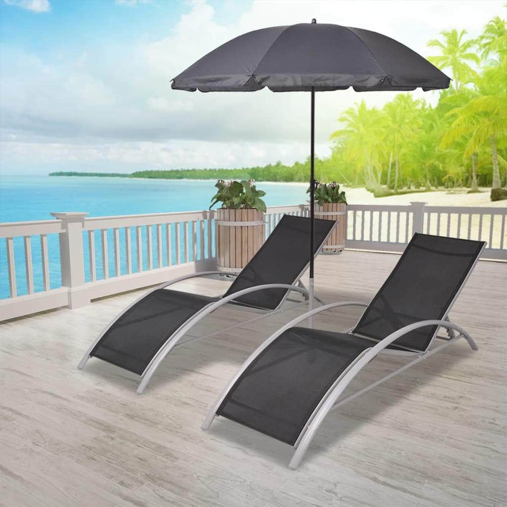 Sun Loungers with Umbrella Aluminium Black - Simple deals