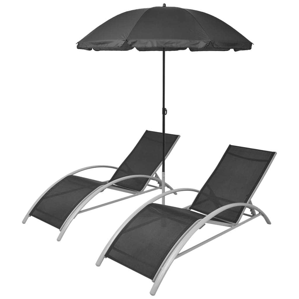 Sun Loungers with Umbrella Aluminium Black - Simple deals