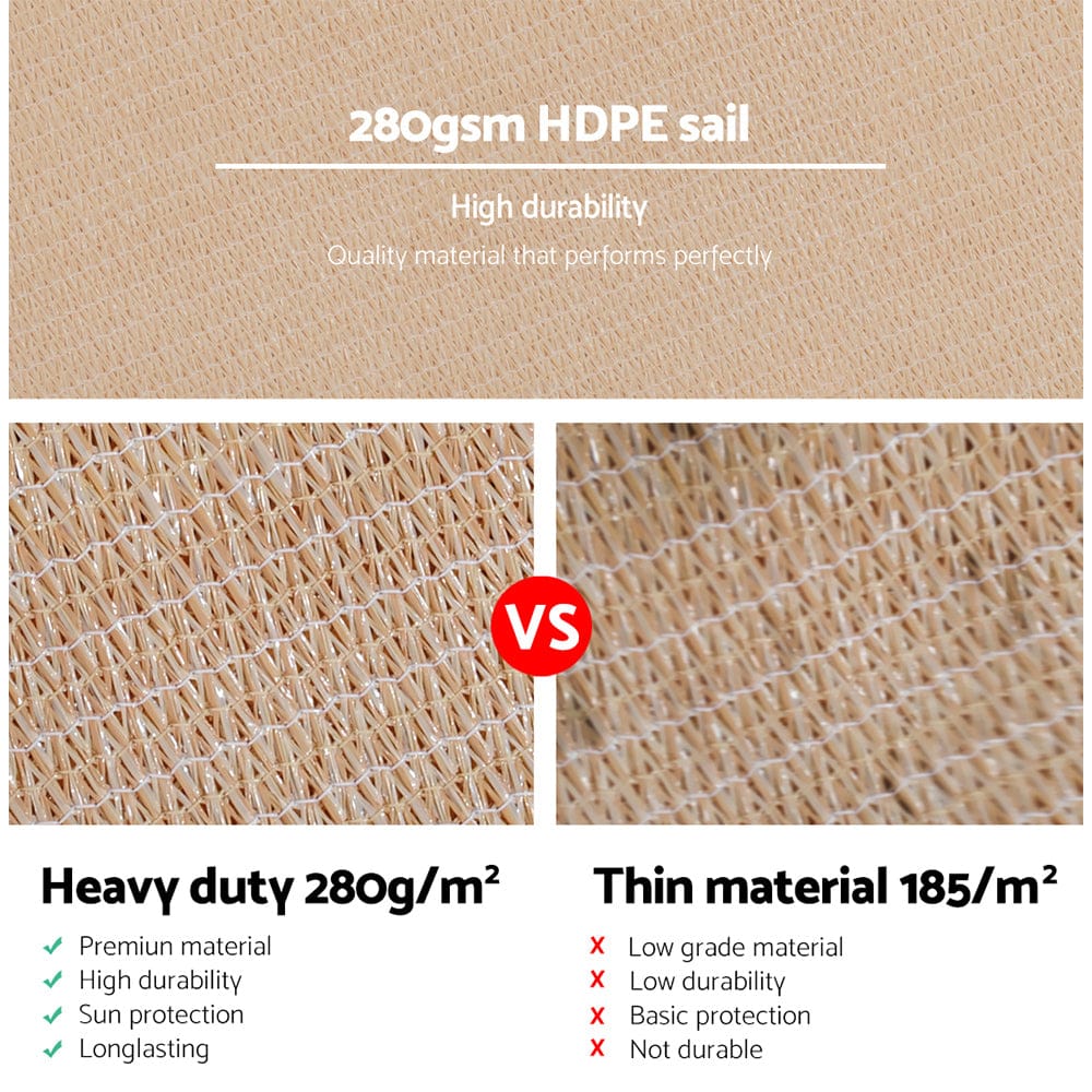 Shade Sail 2X4M Rectangle 280Gsm 98% Sand Shade Cloth