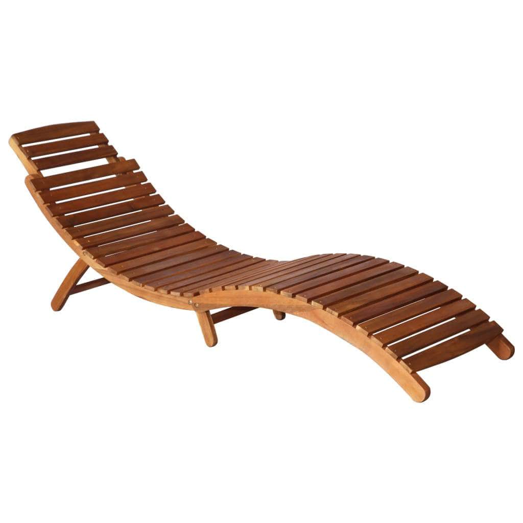 Acacia finish - Sunlounger with Table Solid Acacia Wood Brown