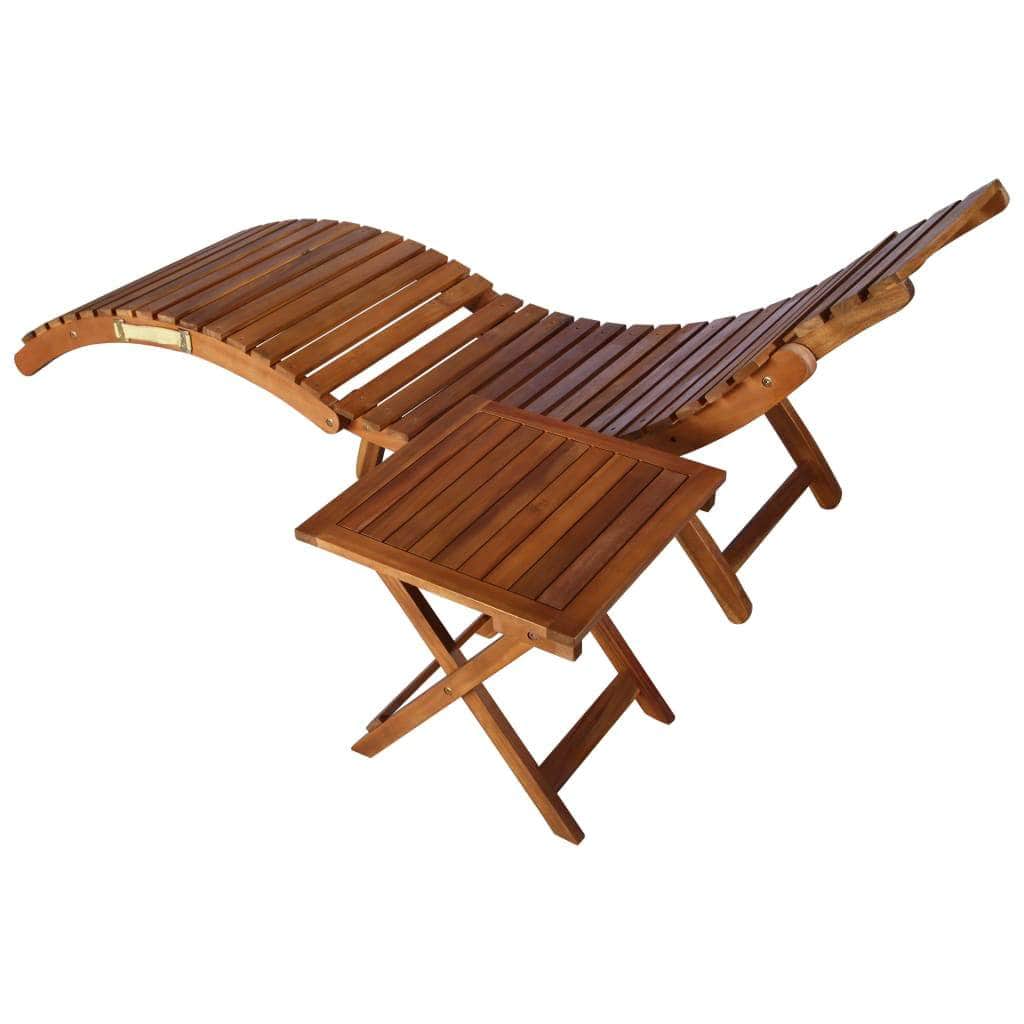 Sun Loungers - Sunlounger with Table Solid Acacia Wood Brown
