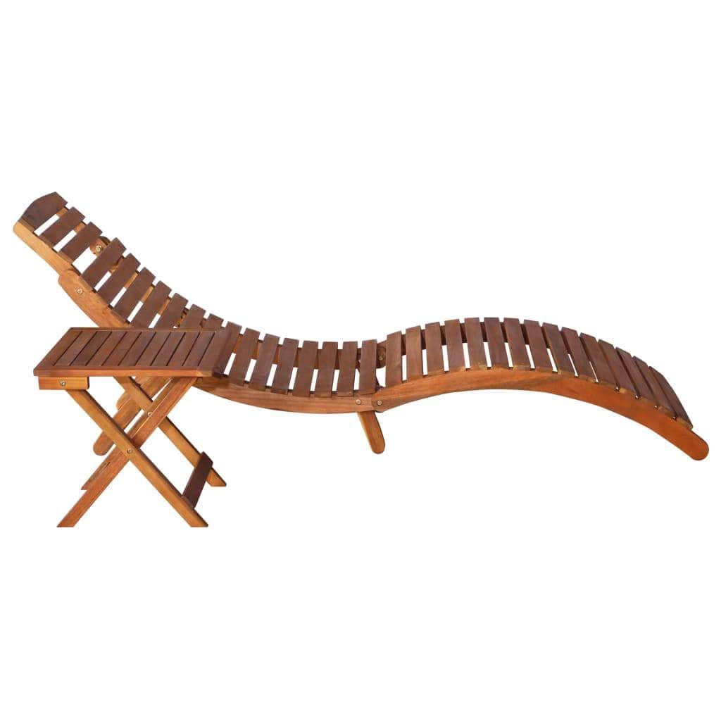Sunlounger with Table Solid Acacia Wood Brown | Acacia finish