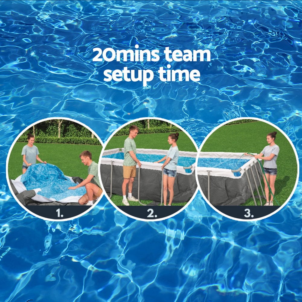 Steel Frame Above Ground Pool 282x196x84cm w/ Pump, Swimming