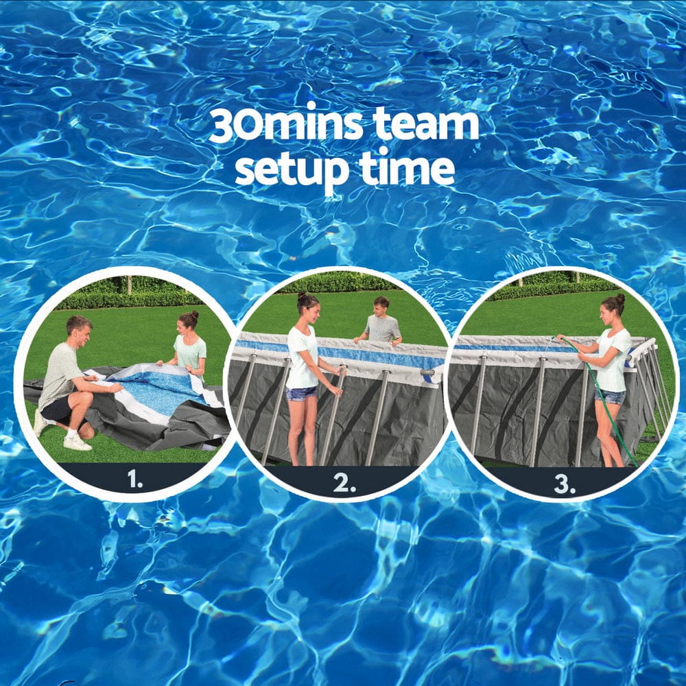 Steel Frame Above Ground Pool 640x274x132cm w/ Pump & Ladder, Swimming Pools